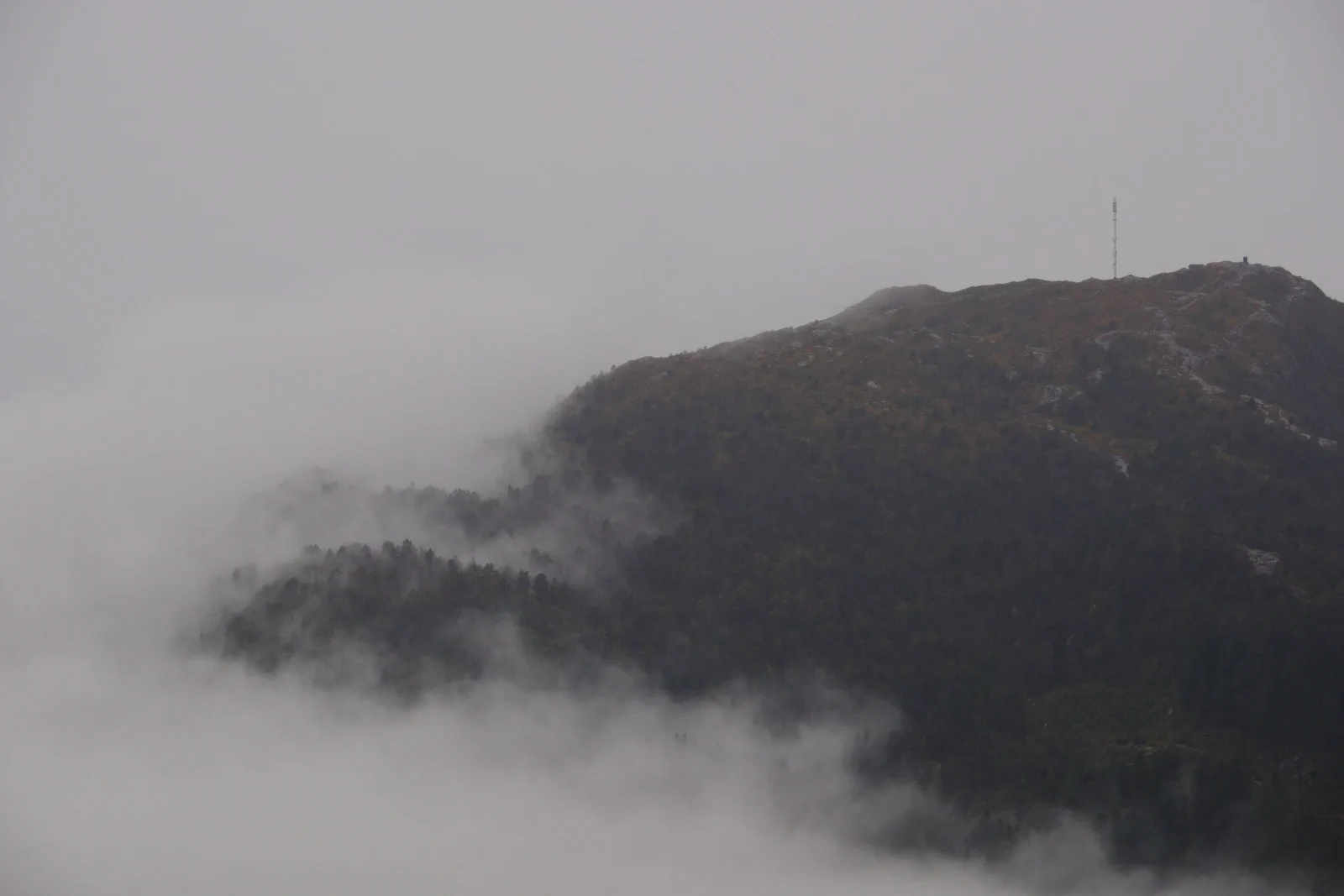 Mountain in the clouds above Bergen