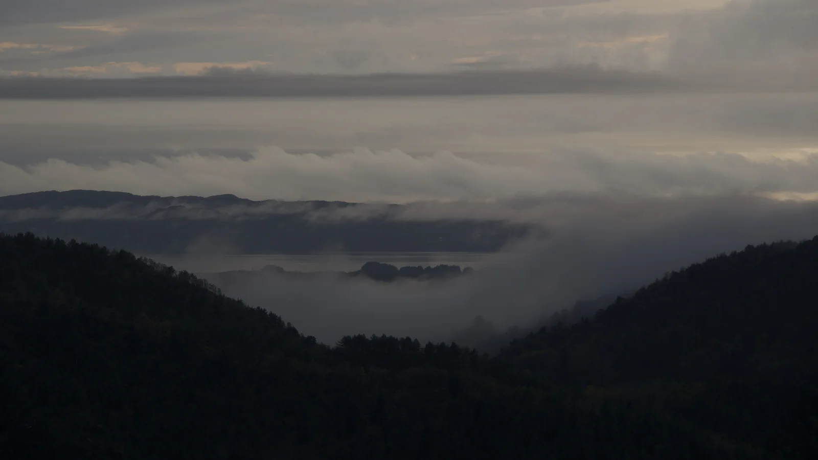 Fog over a fjord near Bergen
